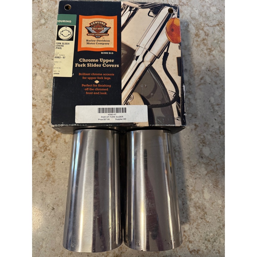 Harley Davidson Chrome Upper Fork Slider Covers Pair 45963-97 Touring FLHT FLHR